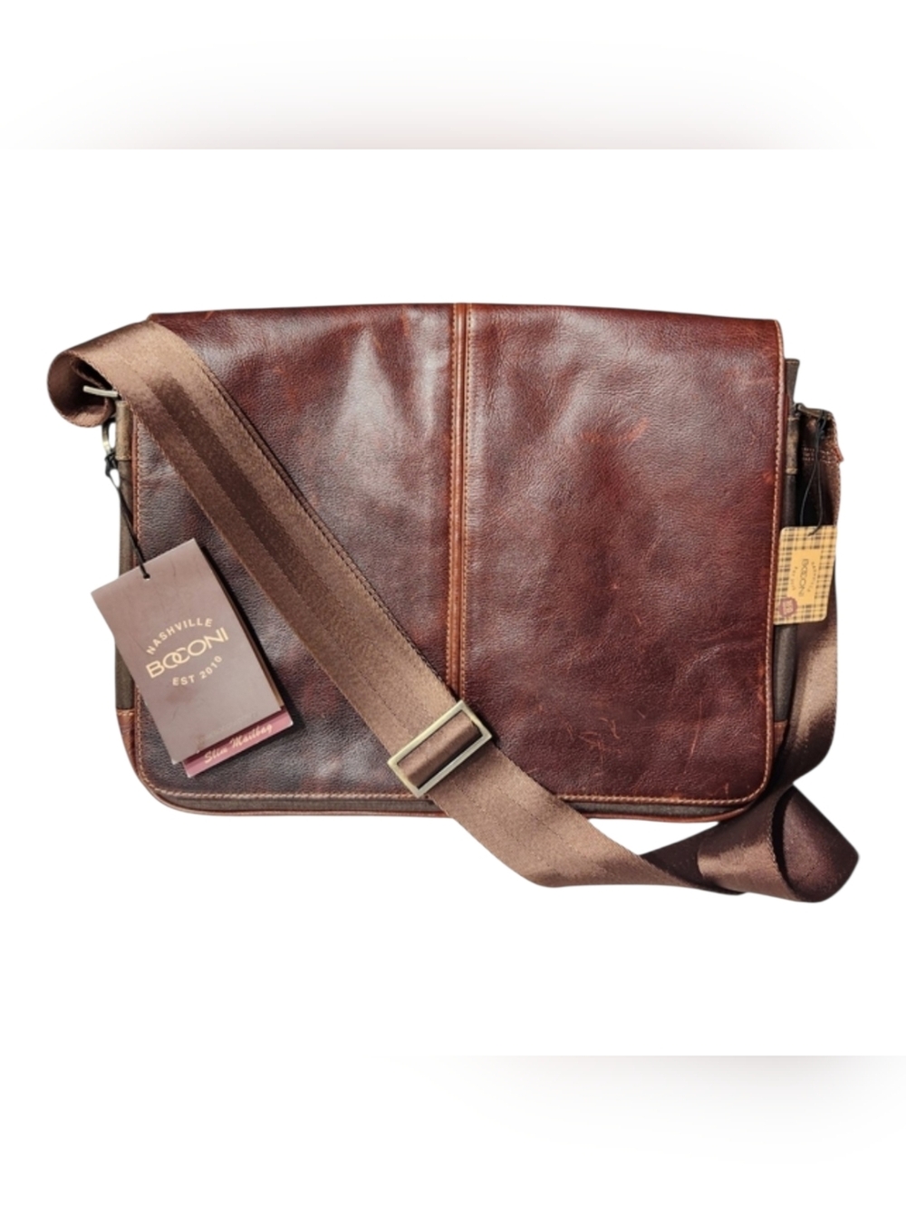 NEW Boconi Garth Full Grain Leather Laptop Messenger Bag